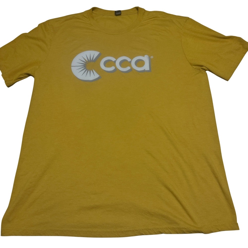 District Mens CCA Logo Graphic‎ T-Shirt XL Yellow Perfect Tri Short Sleeve Tee